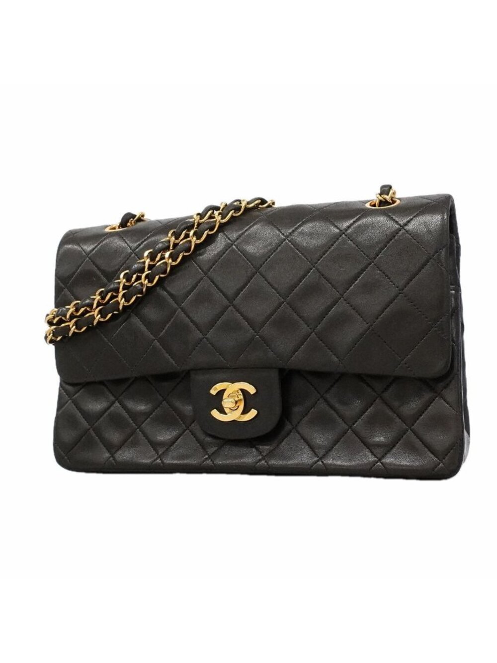 Chanel Shoulder Bag Quilted Lambskin Black Gold